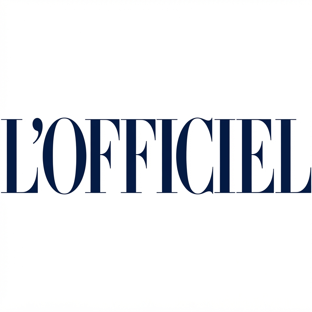 Large dark navy serif text reading “L’OFFICIEL” centered on a white background.