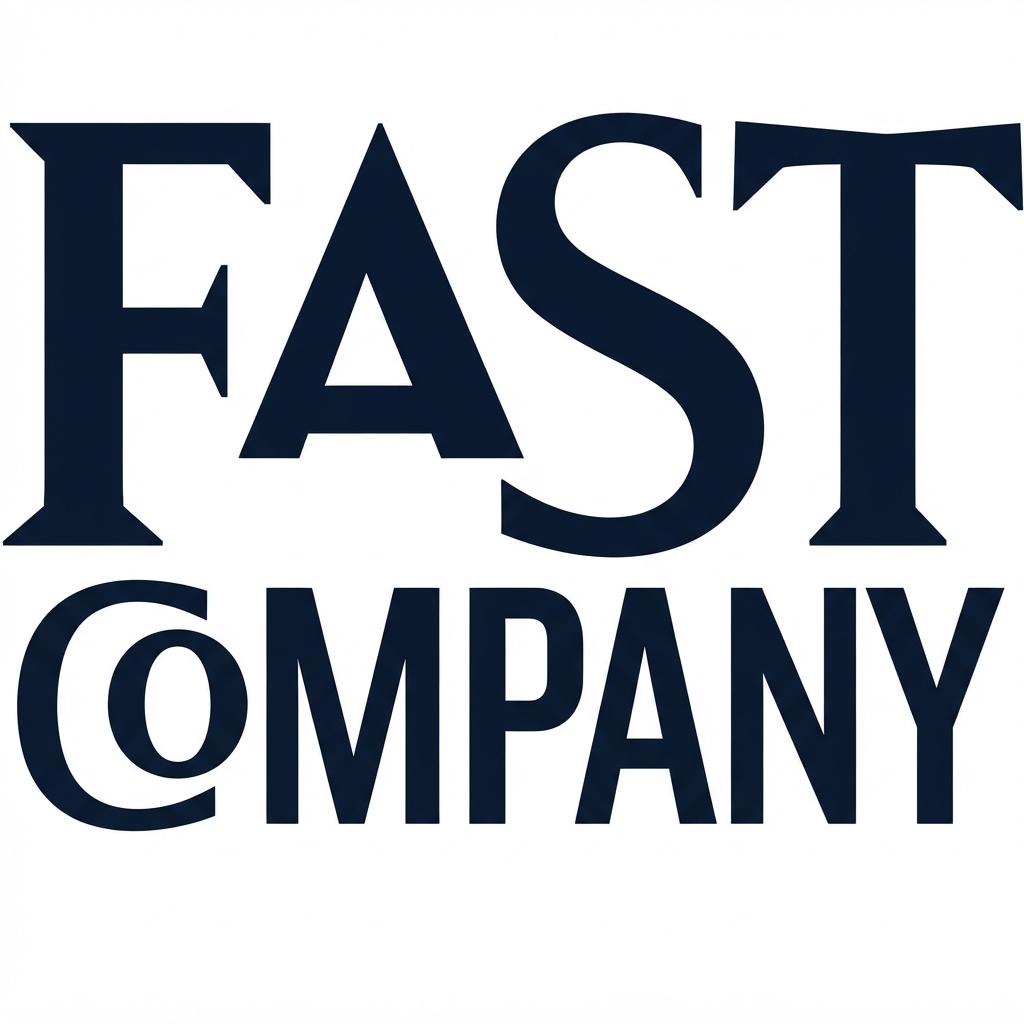 Dark navy “FAST COMPANY” wordmark stacked on a white square background.