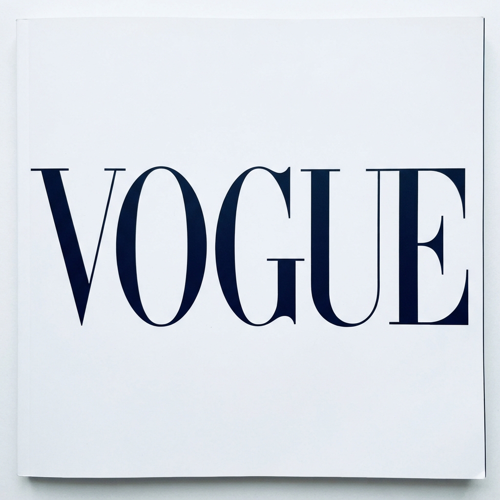 White page displaying the large dark serif word “VOGUE” across its center.